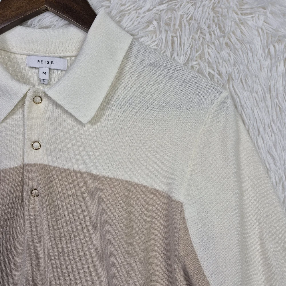 Reiss Mens M Alessano Colorblock Snap Polo Melange Wool Blend‎ Quiet Luxury Prep